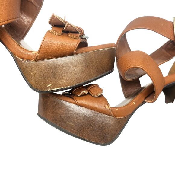 Bebe Y2k Heels Womens 7 Platform Chunky Strappy Peep Toe Brown Vintage 2000s - Picture 9 of 11